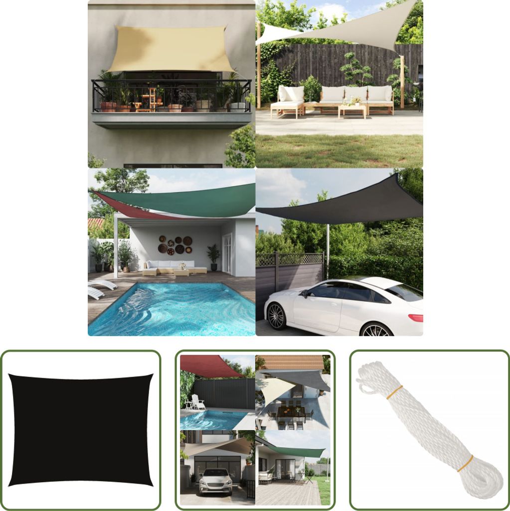 The Living Store Sonnensegel Oxford-Gewebe Rechteckig 6x7 m Schwarz