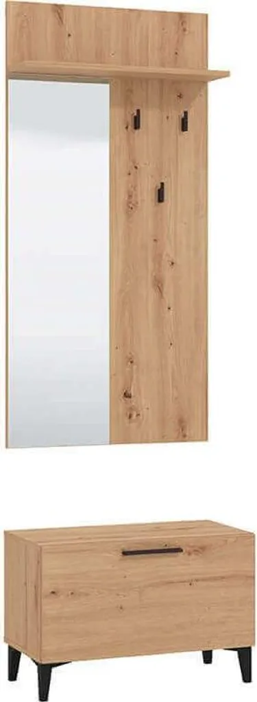 set mobile ingresso appendiabiti con specchio e contenitore di design moderno industrial cm 67,4 x 34,8 x 200 h