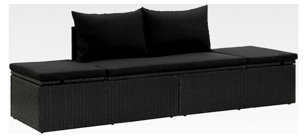 Sonnenliege mit Auflage aus Poly Rattan in Schwarz