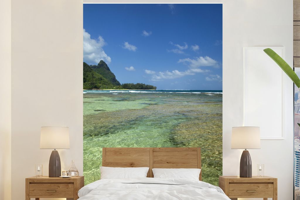 MuchoWow Fototapete für Wohnzimmer oder Schlafzimmer Wandtapete Vinyl Motivtapete Kauai Ozean Fotodruck - 145x220 cm - Wanddekoration
