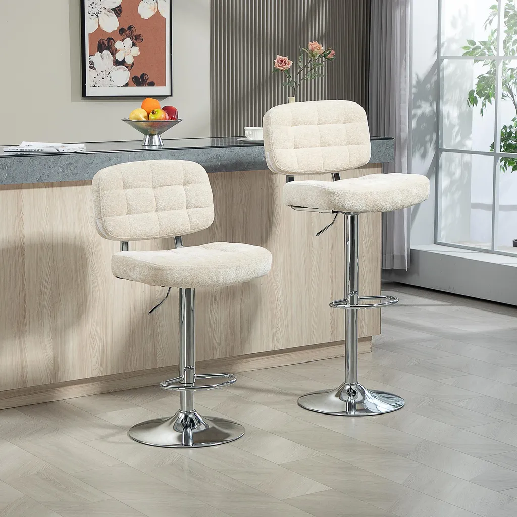 Tabouret de bar confortable réglable en hauteur dos soutenu beige - 2