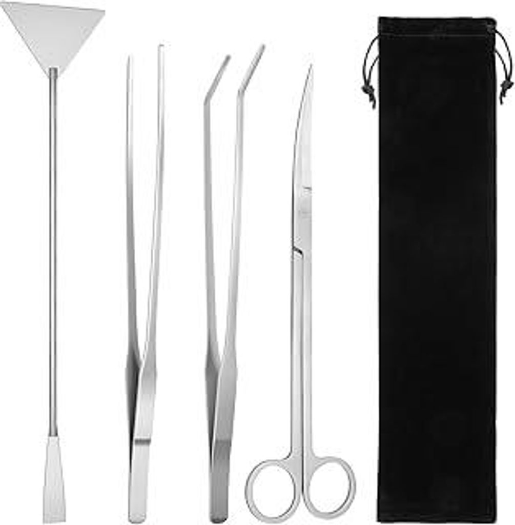Flintronic 4 Stück Aquarium Aquascaping Tools, 4-in-1-Aquarium Schere Zangen Spatel Pinzette, Edelstahl Wasserpflanzen Werkzeuge Aquarium Reinigun...