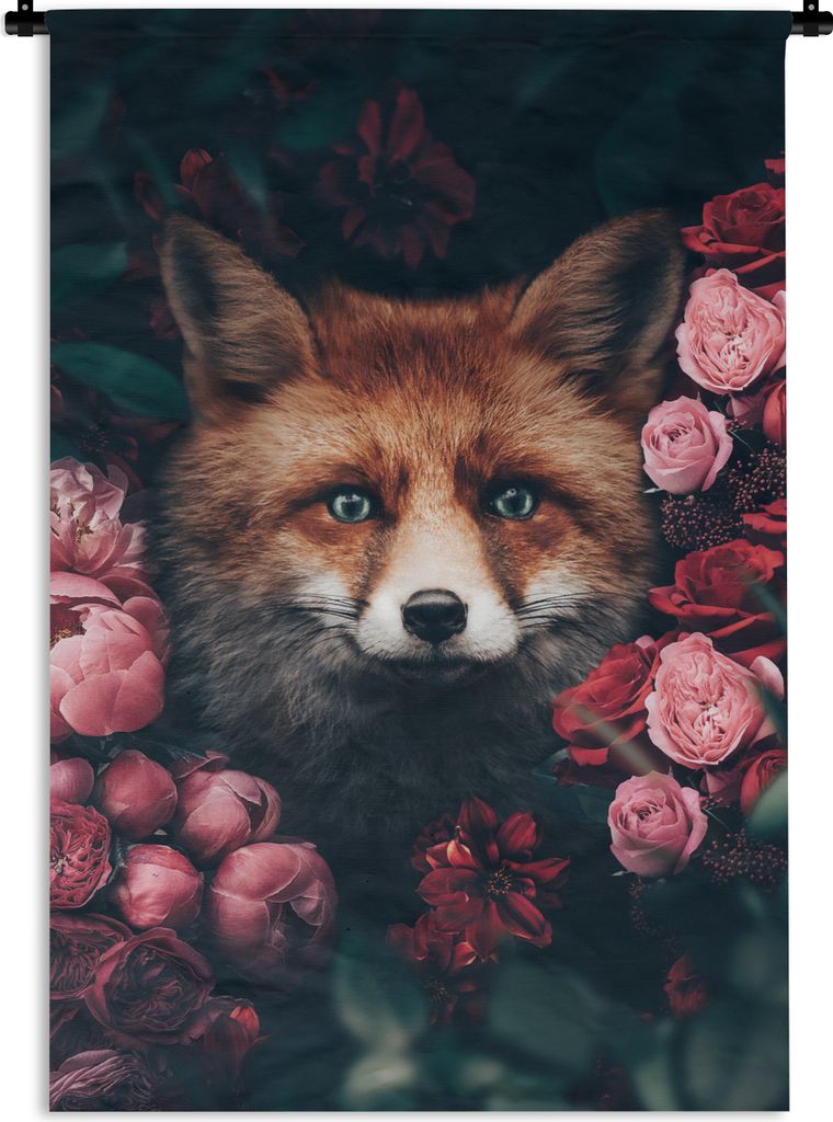 MuchoWow Wandteppich Wandbehang Fuchs - Blumen - Tiere 120x180 cm Tapisserie Dekoration Wandtuch - Schlafzimmer - Dekorationen für das Haus