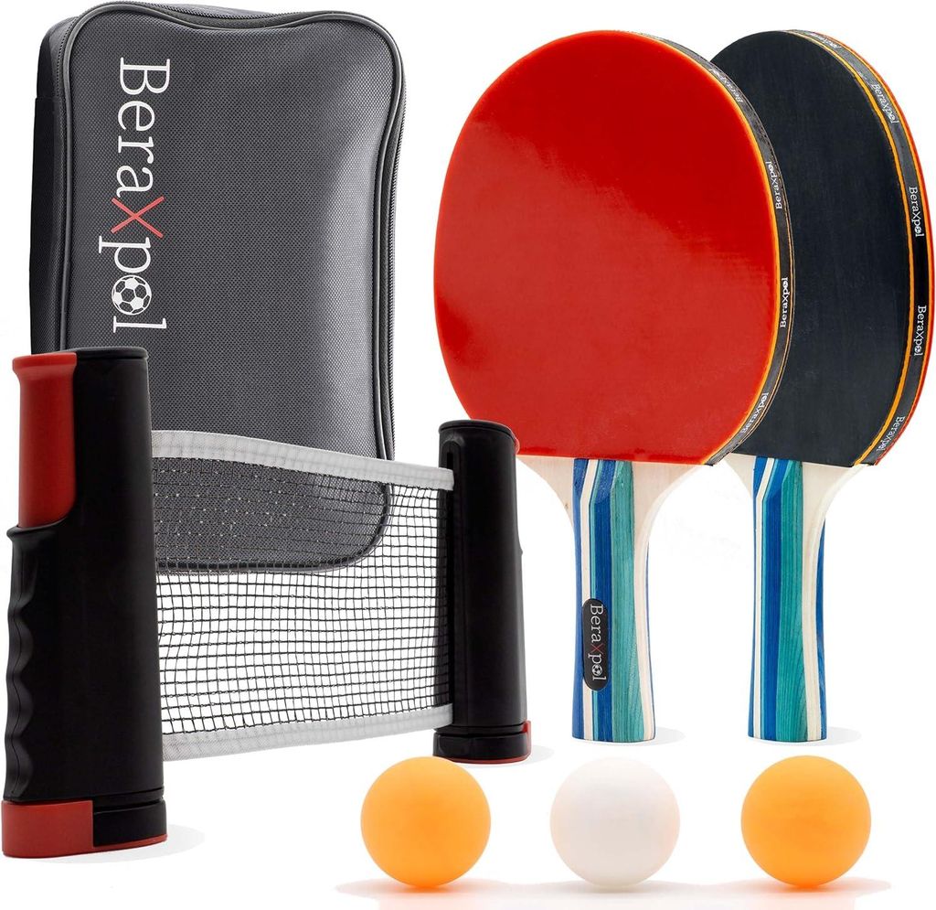 Tragbares Tischtennis-Schläger-Set - Alles-in-einem-Set mit einziehbarem Netz - ausziehbar 185 cm - 3-Sterne-Bälle - Tragetasche - Familienvergn...