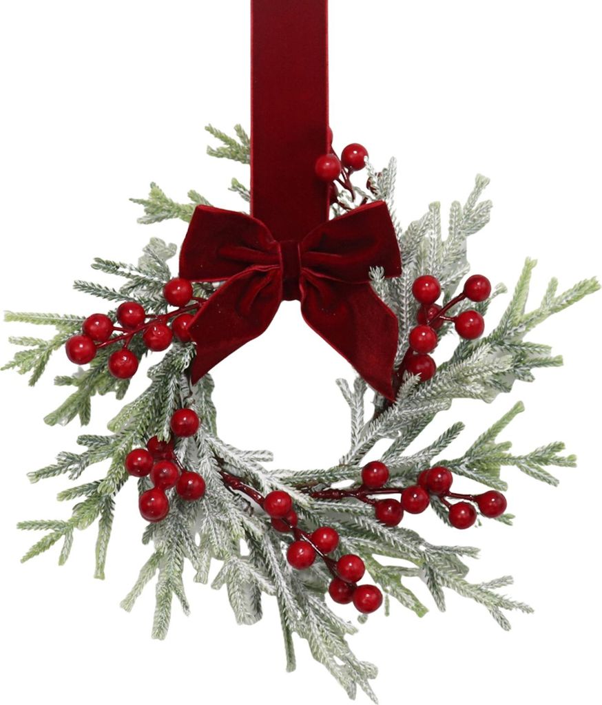 Mini-Weihnachtsschrankkranz für die Küche, roter Beeren-Türkranz mit Schleife für die Weihnachtsdekoration im Landhausstil