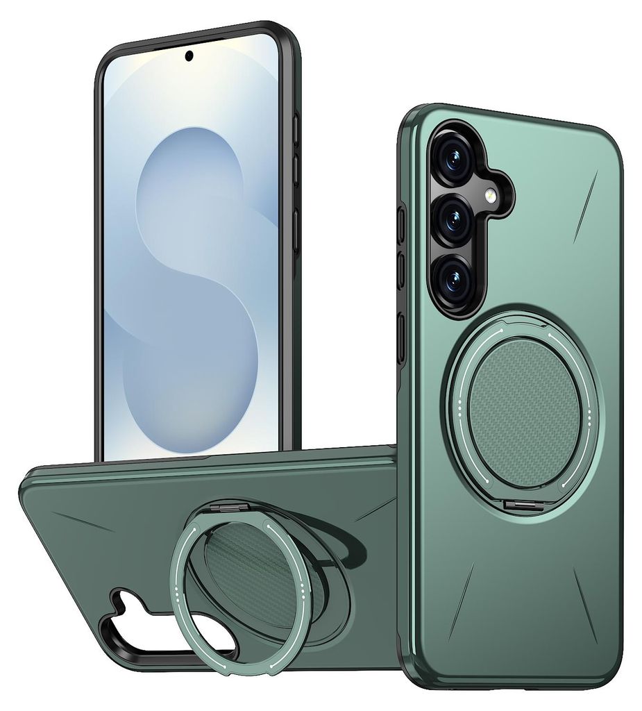 Magnetisch Hülle für Samsung Galaxy S24 FE, Stoßfeste Weich TPU und Hard PC Schutzhülle mit Ringhalter Ständer Grün