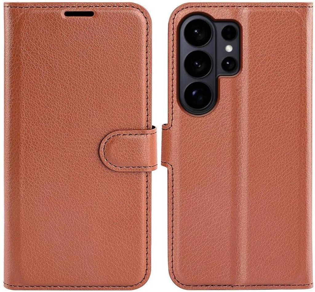 Hülle für Samsung Galaxy S26 Ultra - Phonesta Litchi Skin Book Wallet Klapphülle - Braun