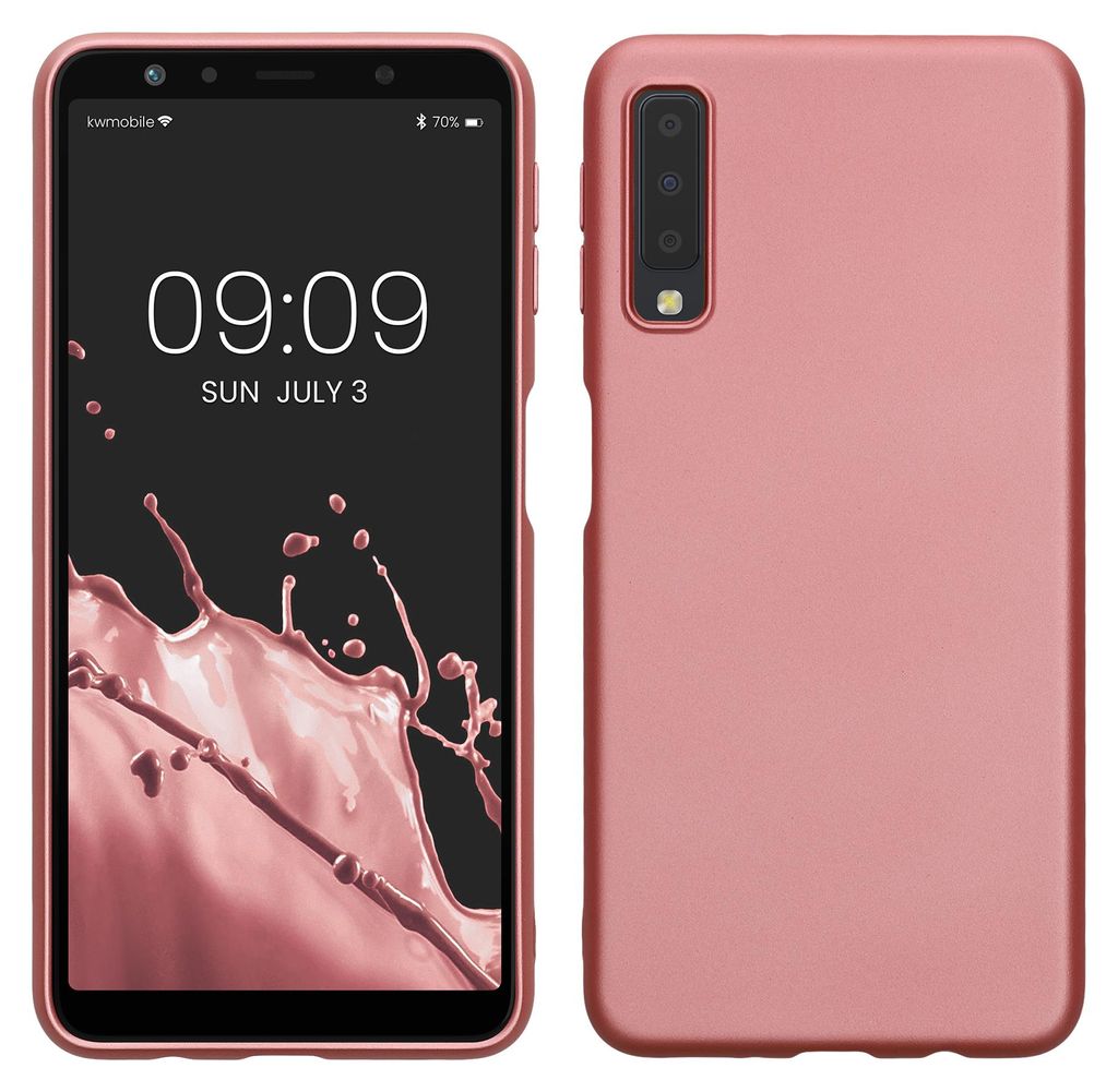 kwmobile Handyhülle für Samsung Galaxy A7 (2018) Hülle - Silikon Case metallisch schimmernd - Schutzhülle Cover - Metallic Rosegold