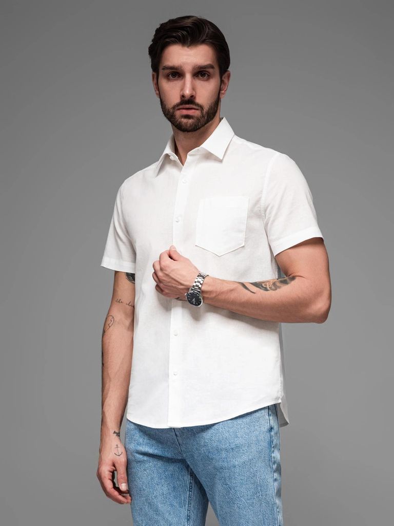 Ombre Clothing Kurzarmhemd für Männer Ezmea weiß M