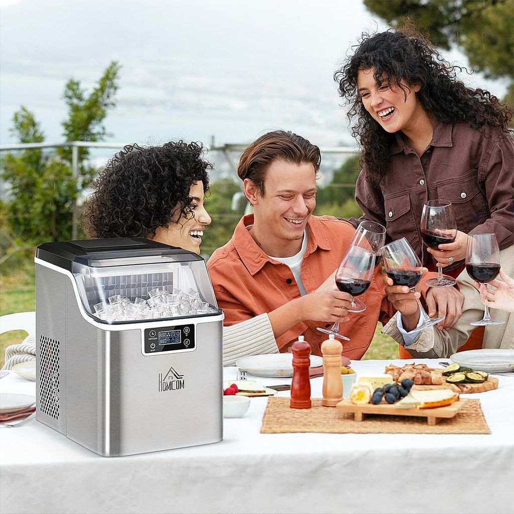 Eiswürfelmaschine mit 3,2 L Wassetank Eiswürfelbereiter Ice Maker 20 kg/24h 2,3 L, 25,2 x 36 x 37,1 cm, Silber