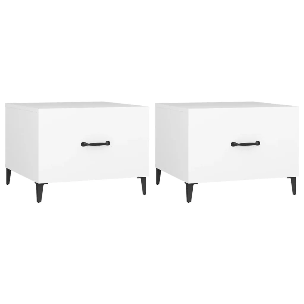 Set 2 Tavolini da Salotto Bianchi 50x50x40 cm con Gambe in Metallo