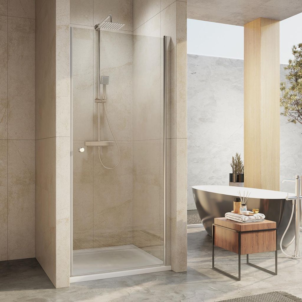 EMKE Duschtür 90x185cm Nische Drehtür Schwingtür, 6mm Nano ESG Sicherheitsglas beidseitig, Höhe 1850mm, inkl. Magnet-Wandprofil & Hebe-Senk-Fun...