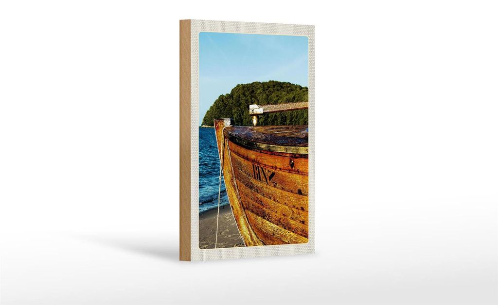 Holzschild Reise 12x18 cm Binz Strand Meer Gebirge Wälder Boot