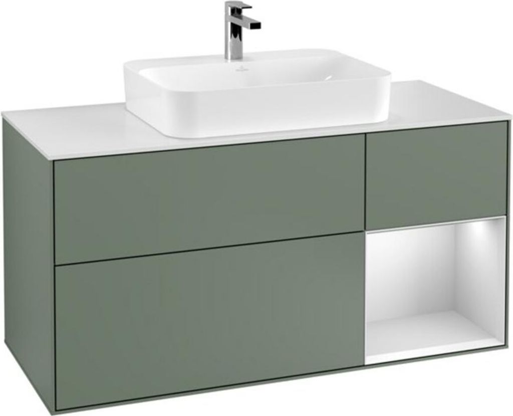 V&B Waschtischunterschrank Wandbeleuchtung Finion 120cm, Pl w m, Reg re wh. m, Oli. m Lac