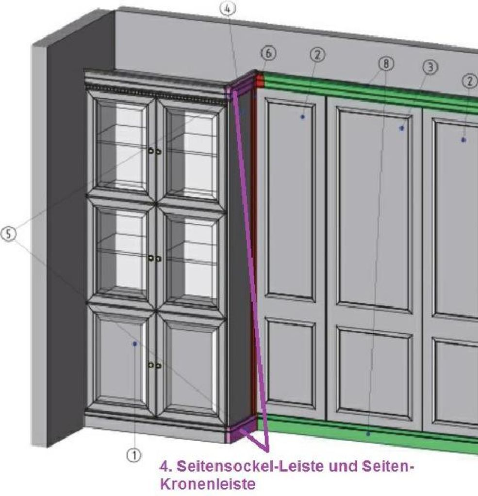 Außenseitenwandkrone für Krone oder Sockel Schrank Schranksystem L, R BA-28