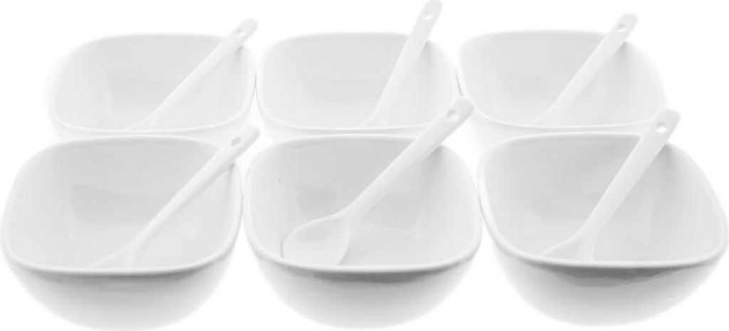 Weissberg Schalen aus hochwertigem Porzellan, 6er Set mit Löffel, Soft-Square-Design