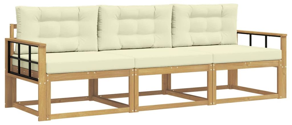 vidaXL Outdoor-Sofagarnitur mit Kissen 3 pcs Weiß und Creme Polyester