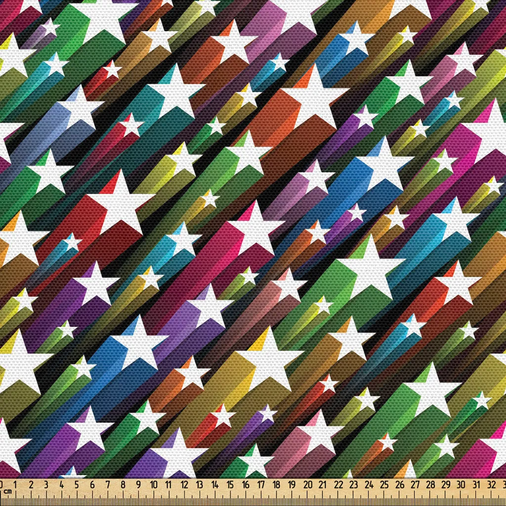 ABAKUHAUS Tissu au mètre 3m à motif étoiles disco festif multicolore