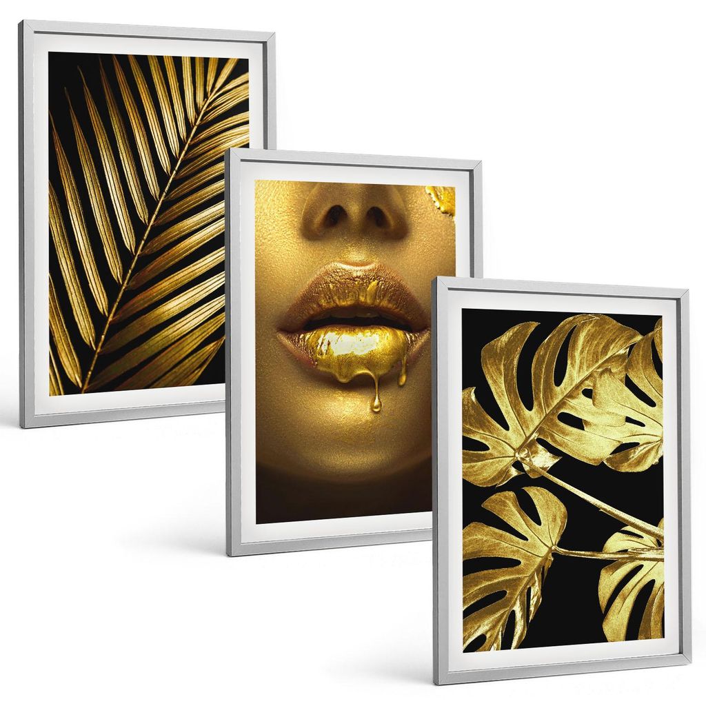 Bilder Set 3-teilig im silbergerahmten Rahmen – Wandbilder 3 Stück – gerahmte Poster für Wohnzimmer, Schlafzimmer und Flur – 40x60 cm – M...