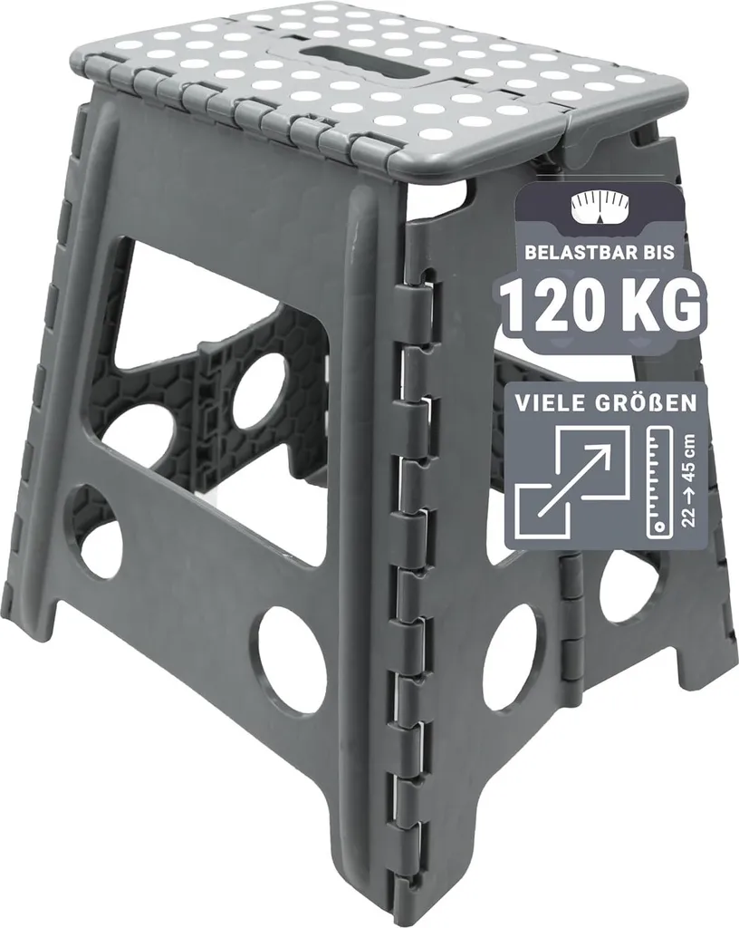 Tabouret pliable gris en plastique stable - Hauteur 39 cm Modèle ST39