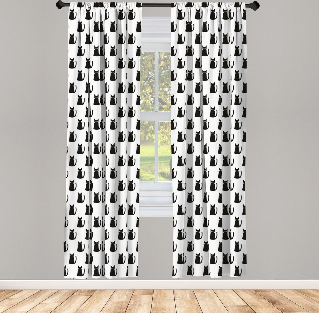 ABAKUHAUS Katze Vorhänge, Gardinen, Abstrakte Katzen-Zahlen mit den rosa Backe-modernen Design-Tier-Monochrom, 2 Stück 75 x 175 cm, , Charcoal Gr...