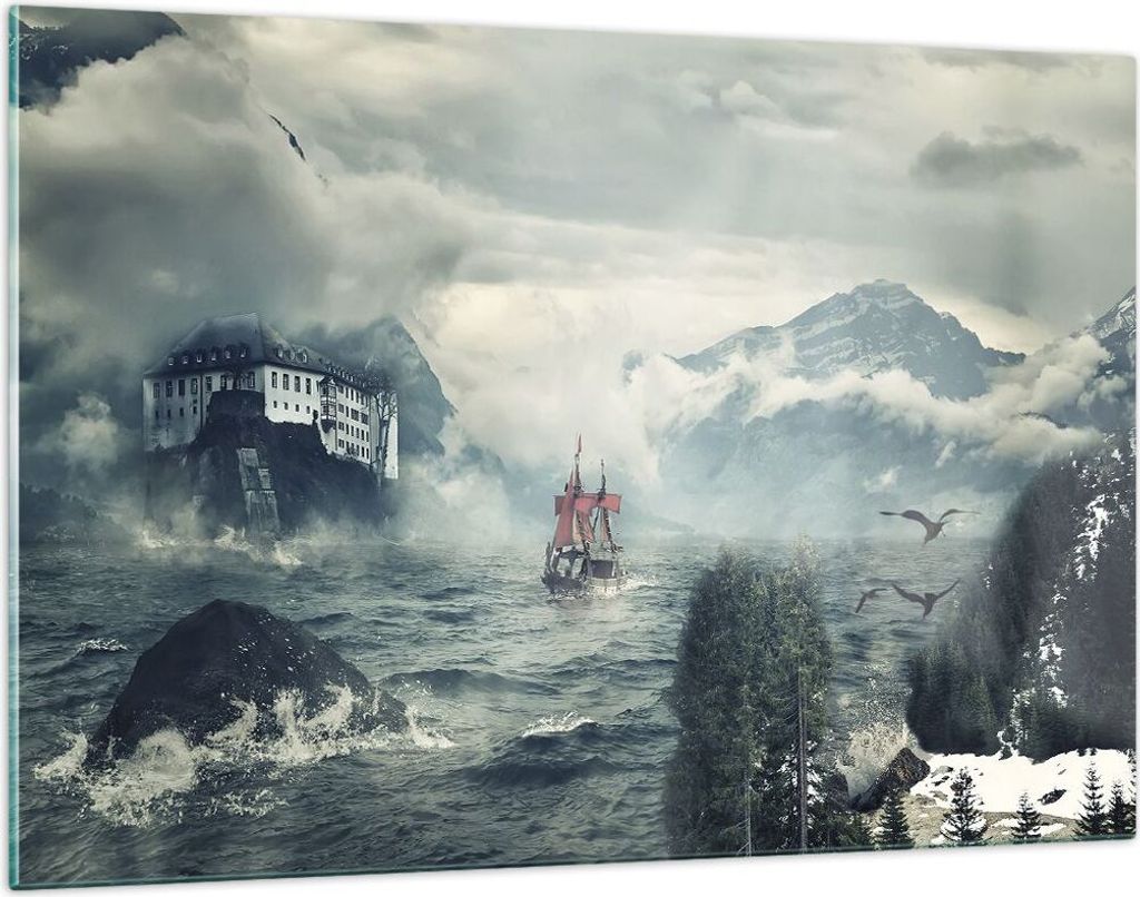 Bilder auf glas - Einteilig - Sturm Berge Segelschiff - Produktbild 