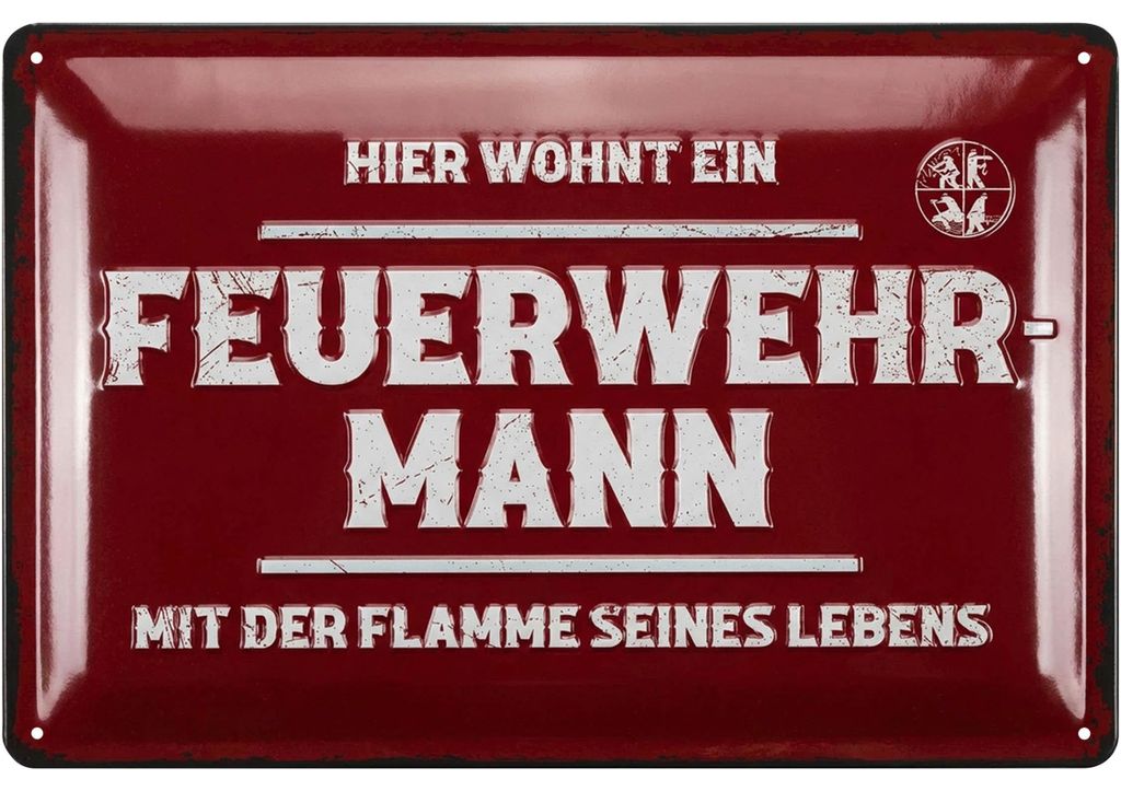 Blechschild - Hier wohnt ein Feuerwehrmann mit der Flamme Produktbild 
