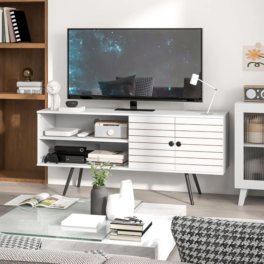 Meuble TV blanc 145cm : rangez vos câbles et décodeurs proprement - 10