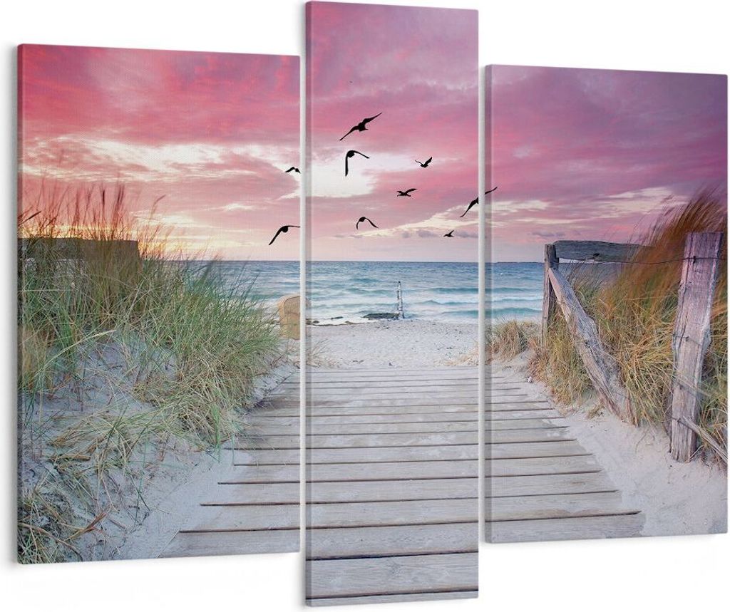 Bild auf Leinwand - Leinwandbild - 3 Teile - Strand Sand Vögel - 95x80cm - Wand Bild - Wanddeko - Wandbilder - Leinwanddruck - Bilder - Wanddekora...
