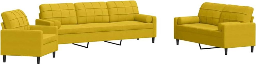 vidaXL 3-tlg. Sofagarnitur mit Kissen und Nackenrollen Gelb Samt