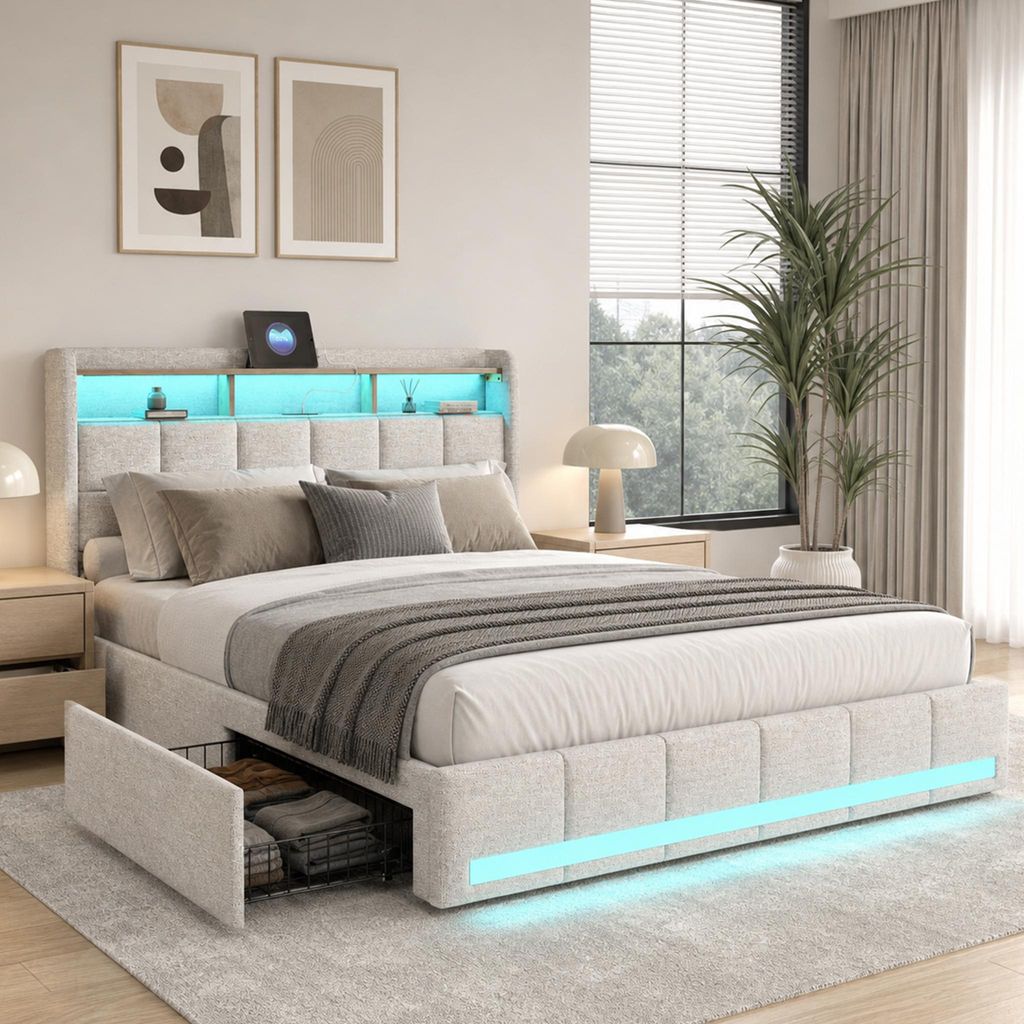 Cama tapizada INONEFT de 180x200 cm con 4 cajones, cama Imagen del producto 