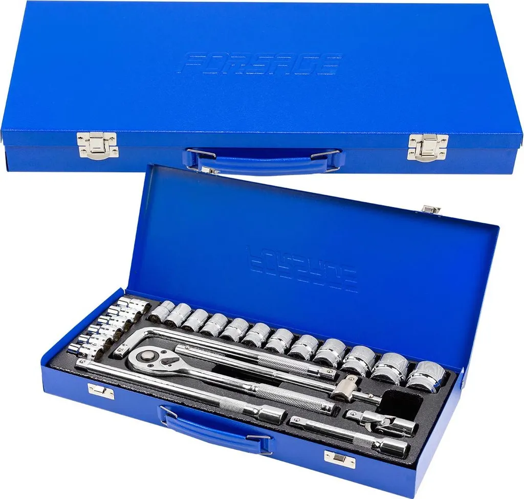 Set di utensili bussole, prolunghe a cricchetto, 24 pezzi, valigetta da 1/2"