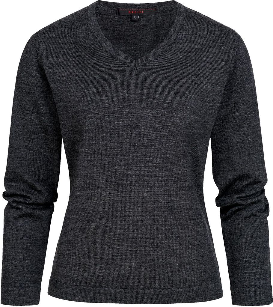 Greiff STRICK Damen Strickpullover Langarm V-Neck Dunkelgrau L