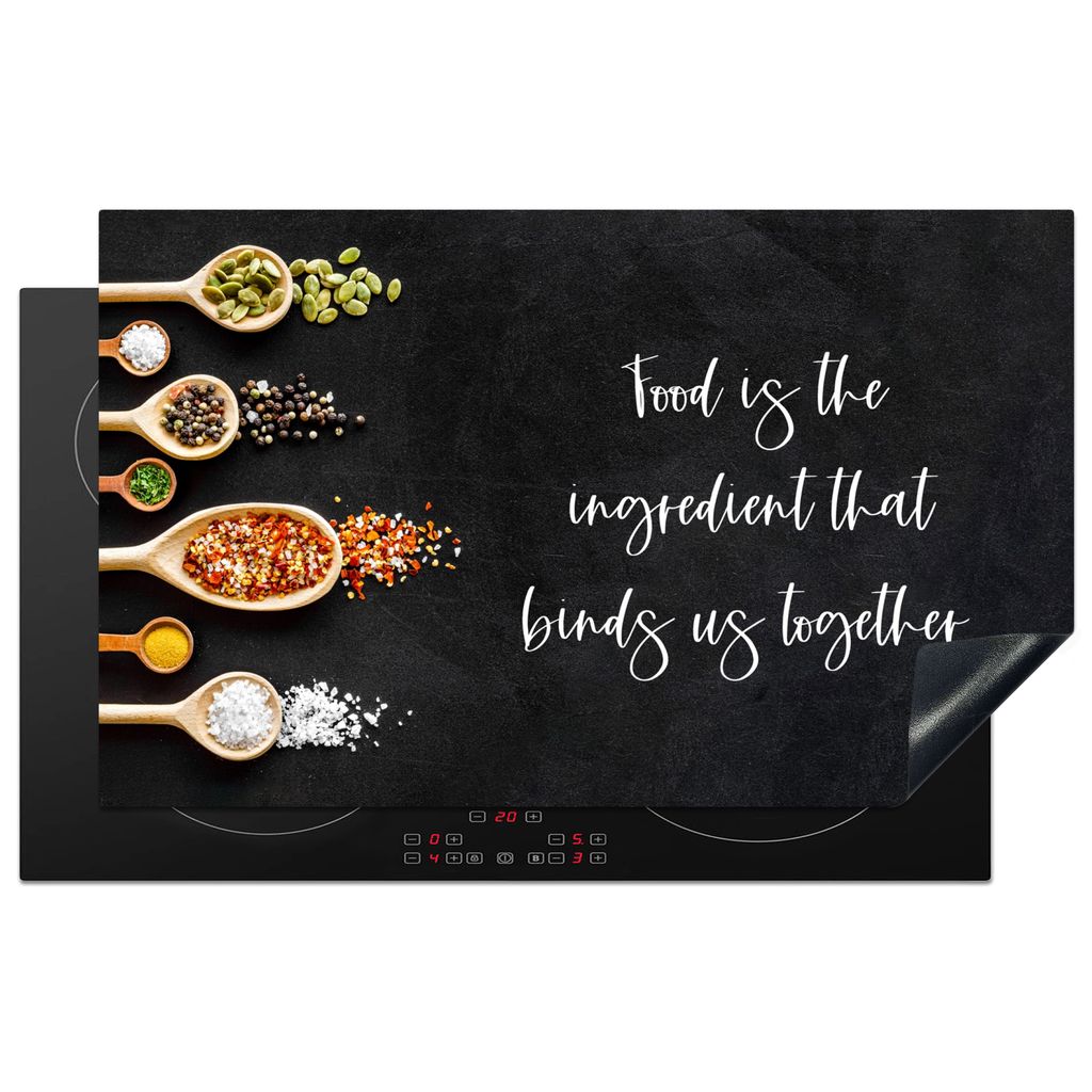 KitchenYeah Herdabdeckplatte Essen ist die Zutat, die uns zusammenhält - Sprichwörter - Zitate - Essen , 83x51cm, Küche Deko, Glaskeramikkochf...