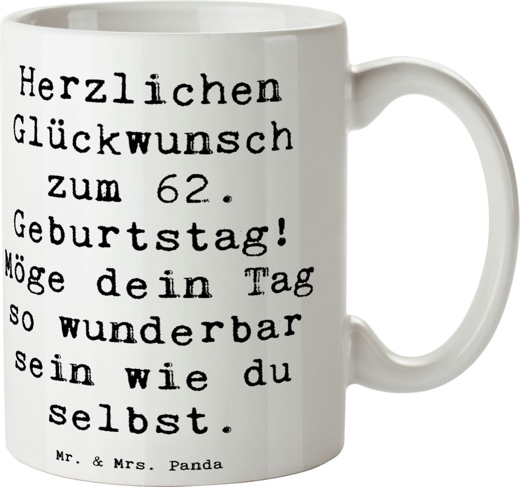 Mr. & Mrs. Panda Kaffeebecher Spruch 62. Geburtstag - Weiß Produktbild 