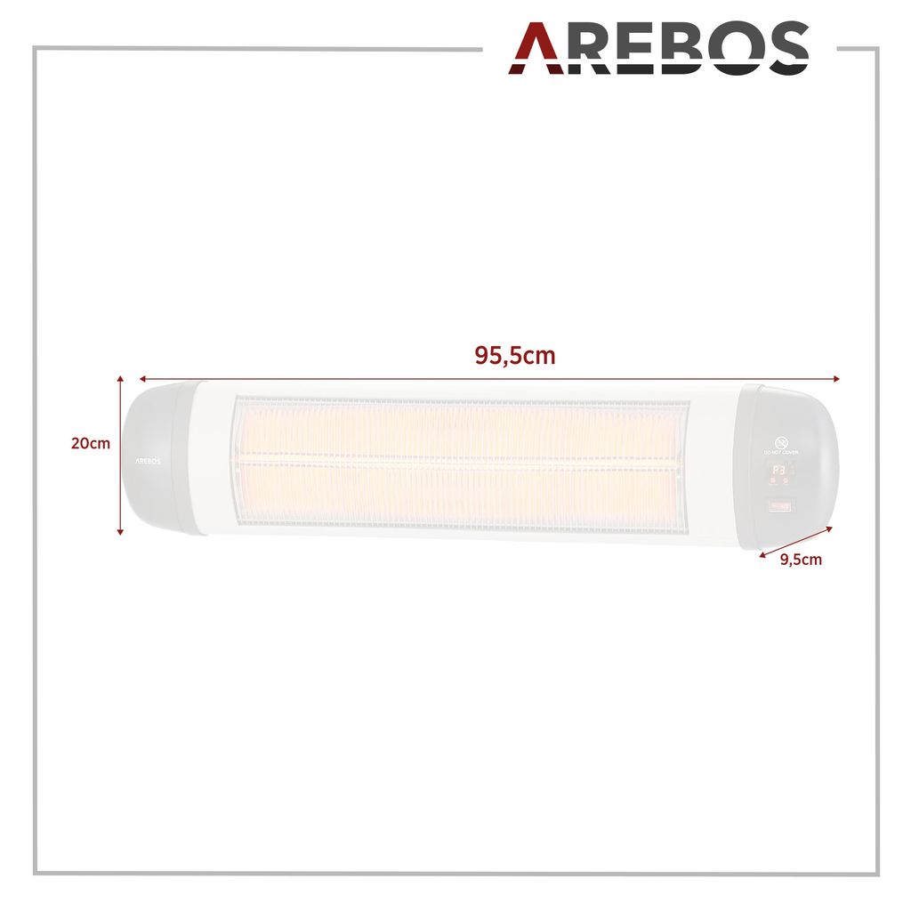 Promiennik podczerwieni AREBOS 2500 W, z pilotem zdalnego Zdjęcie produktu 9
