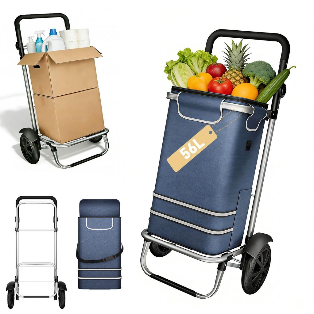 UISEBRT Faltbarer Einkaufstrolley Einrad, Blau, 56L Produktbild 