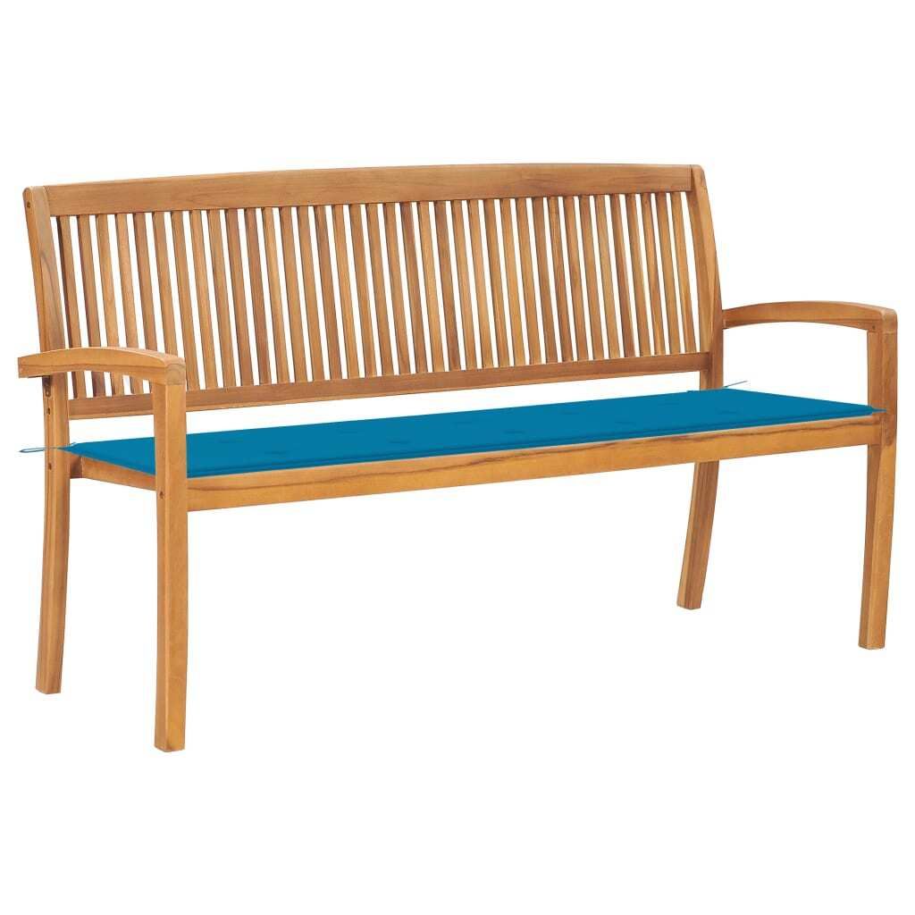 SYFAX Stapelbare Gartenbank mit Auflage 159 cm Massivholz Teak