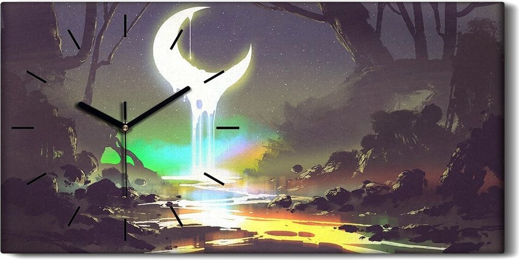Wohnzimmer-Bild Leinwand Uhr Kunstdruck 60x30 Nacht Landschaft schmelzende Mond - schwarze Hände