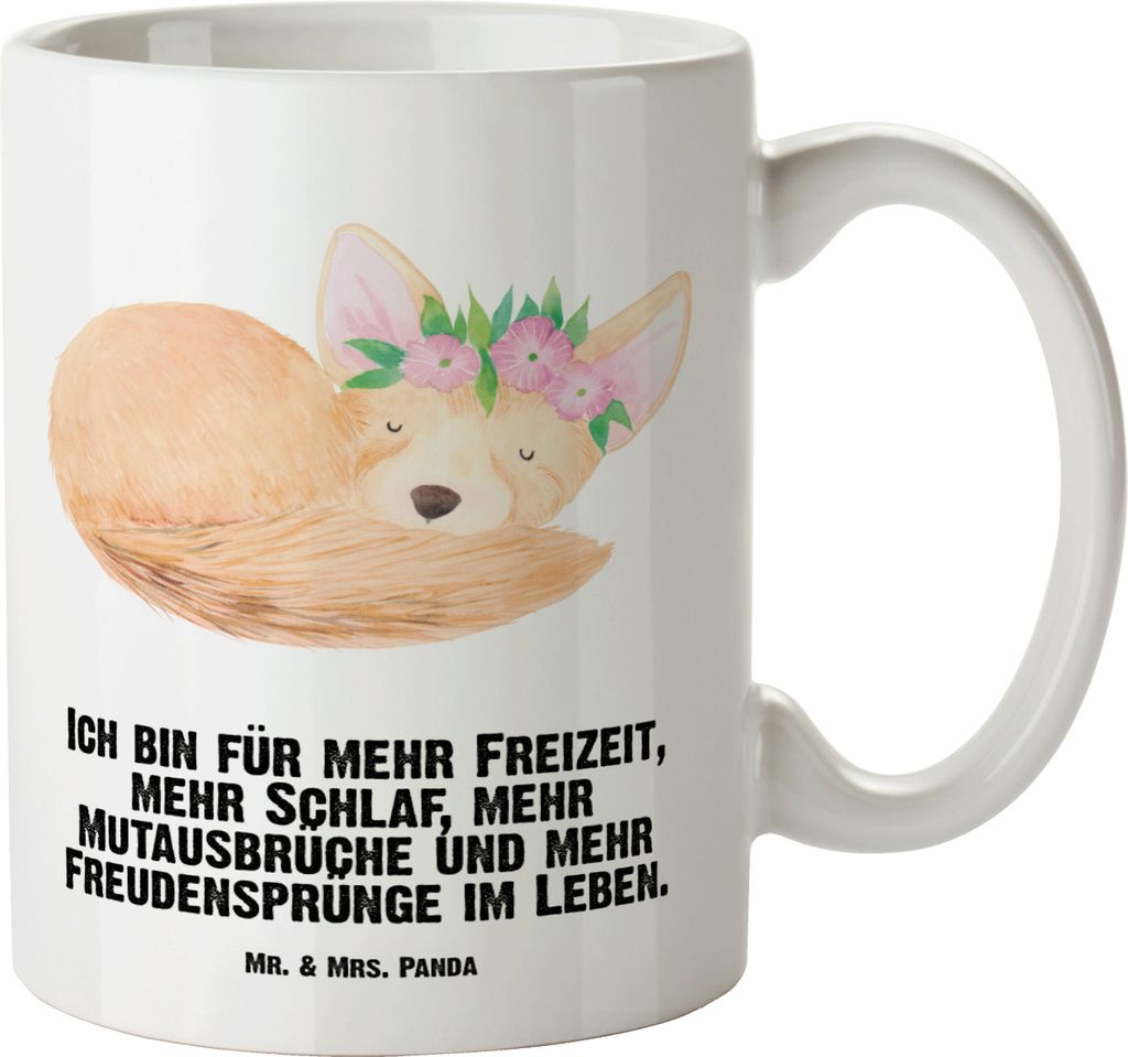 Mr. & Mrs. Panda Keramikbecher Wüstenfuchs Blumen - Weiß - Geschenk, Pott, Glücklich, Afrika, Blumenkranz, weisse tasse, Große Teetasse, Kaffee...