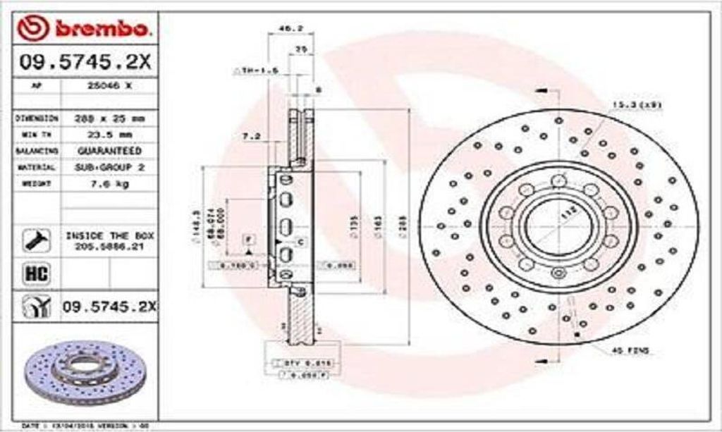 Bremsscheibe BREMBO 09.5745.2X