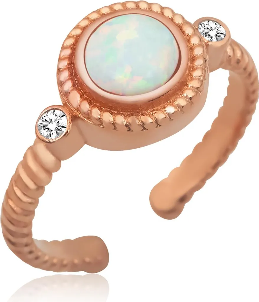 Bague solitaire femme en opale blanche et argent massif ajustable