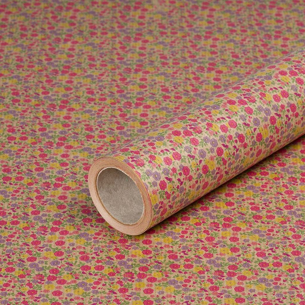 Papier cadeau Mille fleurs, marron, papier kraft 0,70 x 10 Image du produit 