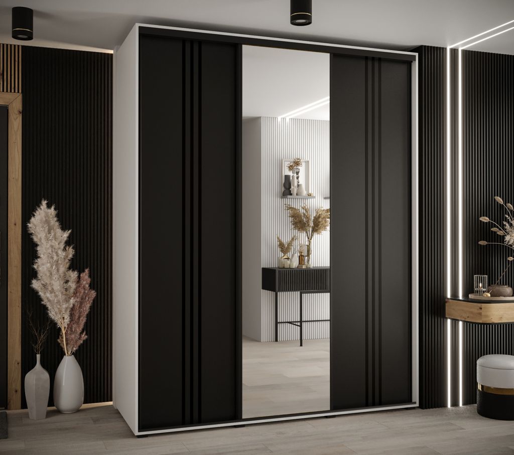 Kleiderschrank YVONA 7 - 190/60 cm, weiß/schwarz/schwarz