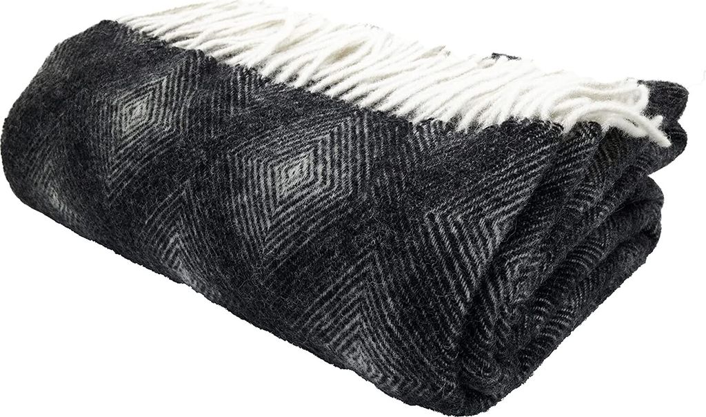 Fair De Luxe Wolldecke 100% Wolle | wärmende Wohndecke/Plaid vielseitig einsetzbar | Anthrazit