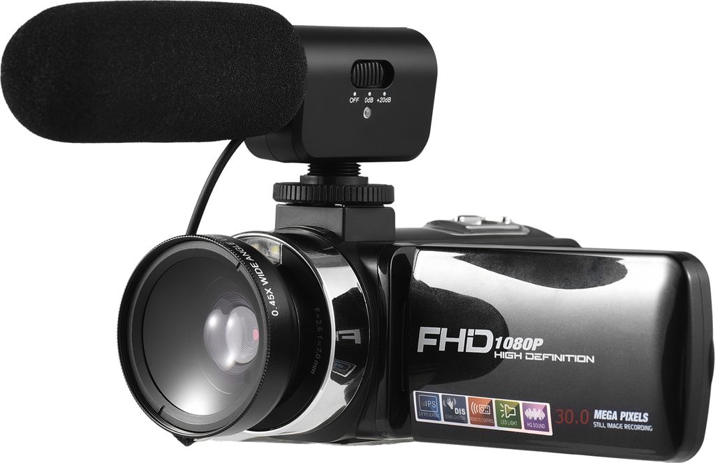 FHD 1080P Digital-Videokamera, Camcorder, DV-Recorder, 30 MP, 18-facher Digitalzoom, 3,0-Zoll-Bildschirm, unterstuetzt Autofokus, Gesichtserkennung...