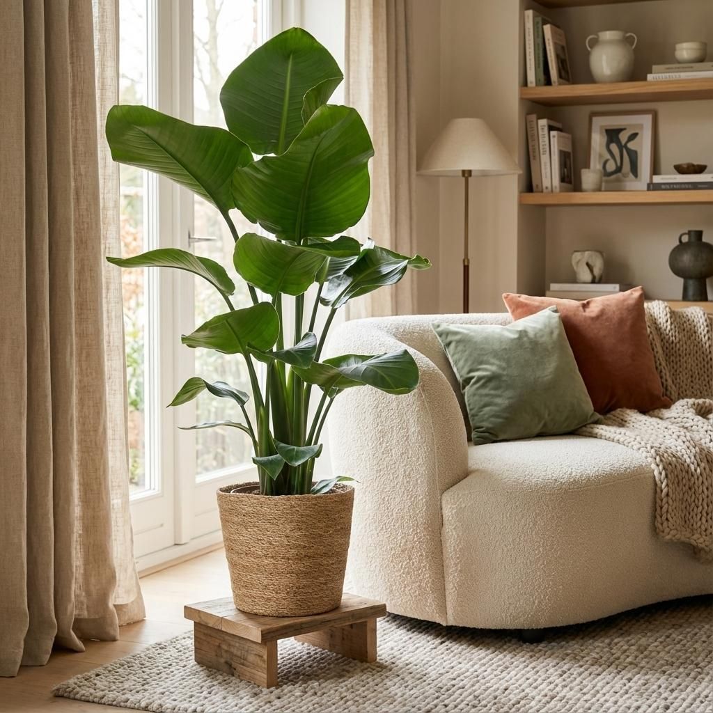 Green boutiQ - Zimmerpflanze - Paradiesvogelblume - Strelitzia Nicolai - Grün - Pflegeleicht - 1 Pflanze - mit Korb - Topf 21cm - Höhe 80 - 90cm