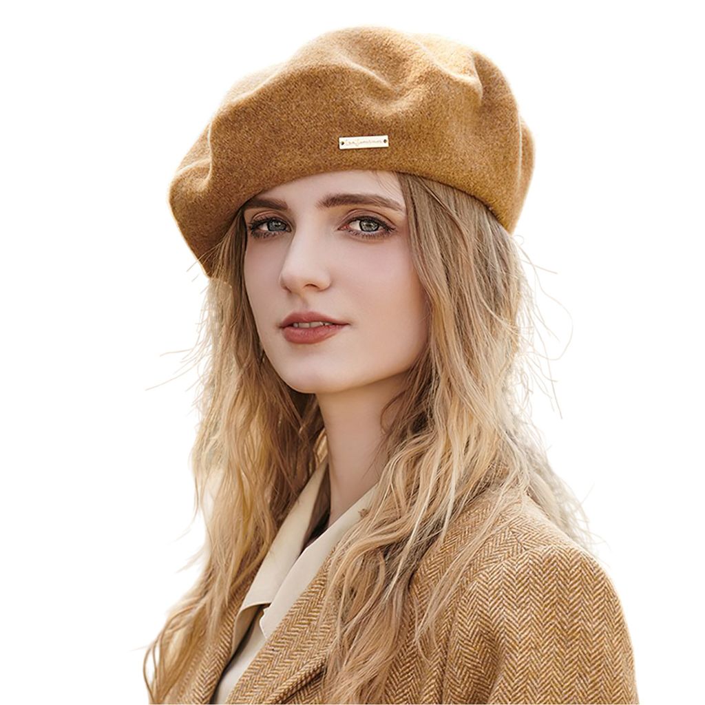 Baskenmütze Damen Klassische Woll Französische Barett, Einheitsgröße, Beige