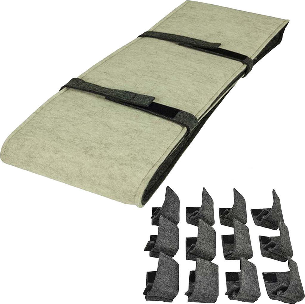 Bierbankauflage + Bodenschoner für Bierzeltgarnitur 120cm x 25cm (1 Stk.) + 12 Bodenschoner Auflage: Grau-Beige | Schoner: Grau