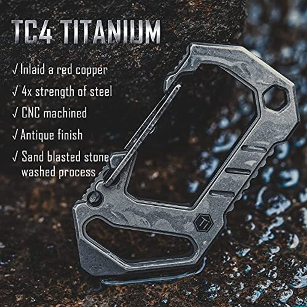 KeyUnity KU03 Titanium EDC Schnellfreisetzung Carabiner Multitool 6 in 1 Multi-Tool-Key Ringflaschenöffnungsöffner Schraubendreher geschlitzte Kr...